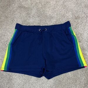 Navy Shorts with Rainbow Stripes